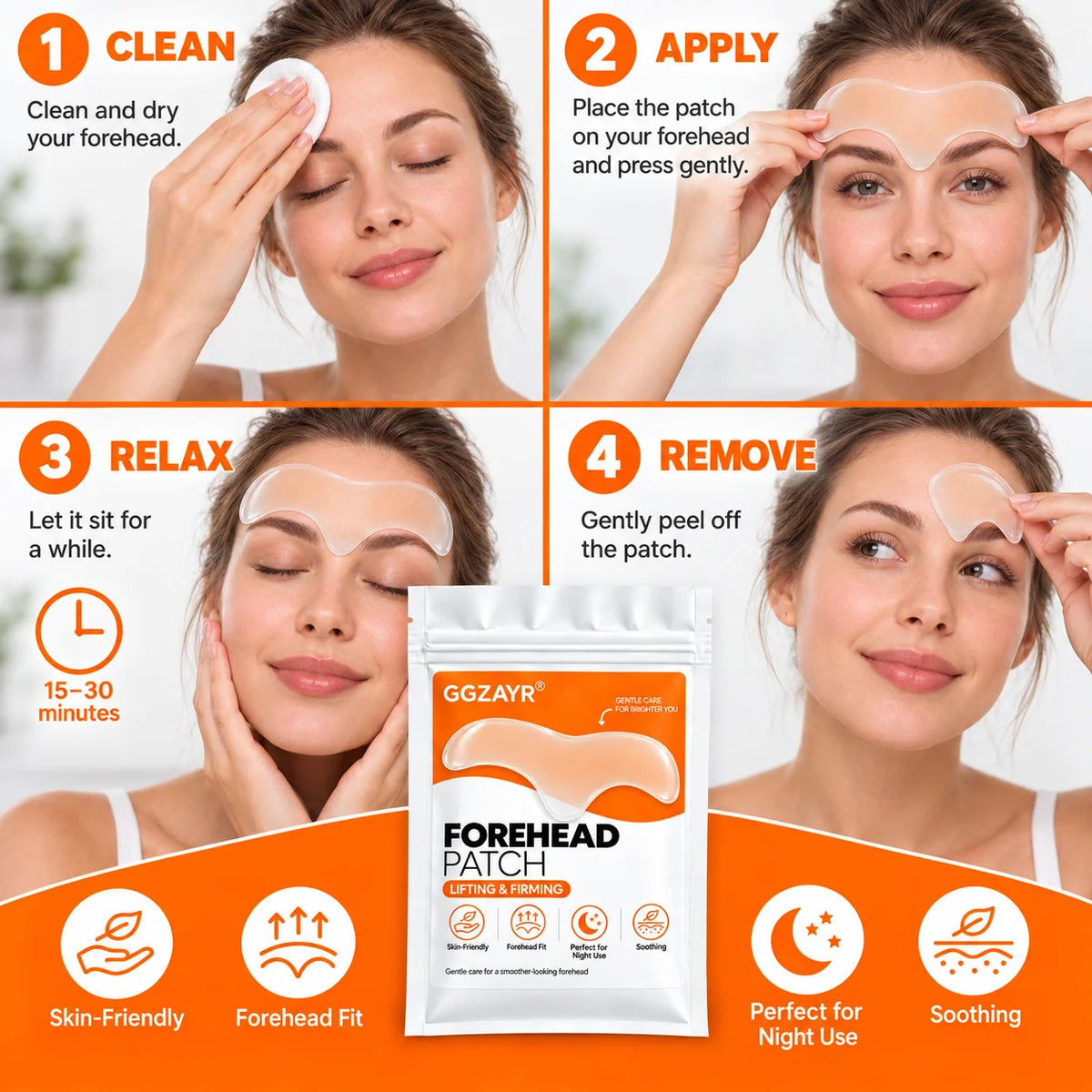 8PCS Facial Forehead Patches, Gentle Forehead Stickers for Night Use, Skin-Friendly Beauty Care Accessories